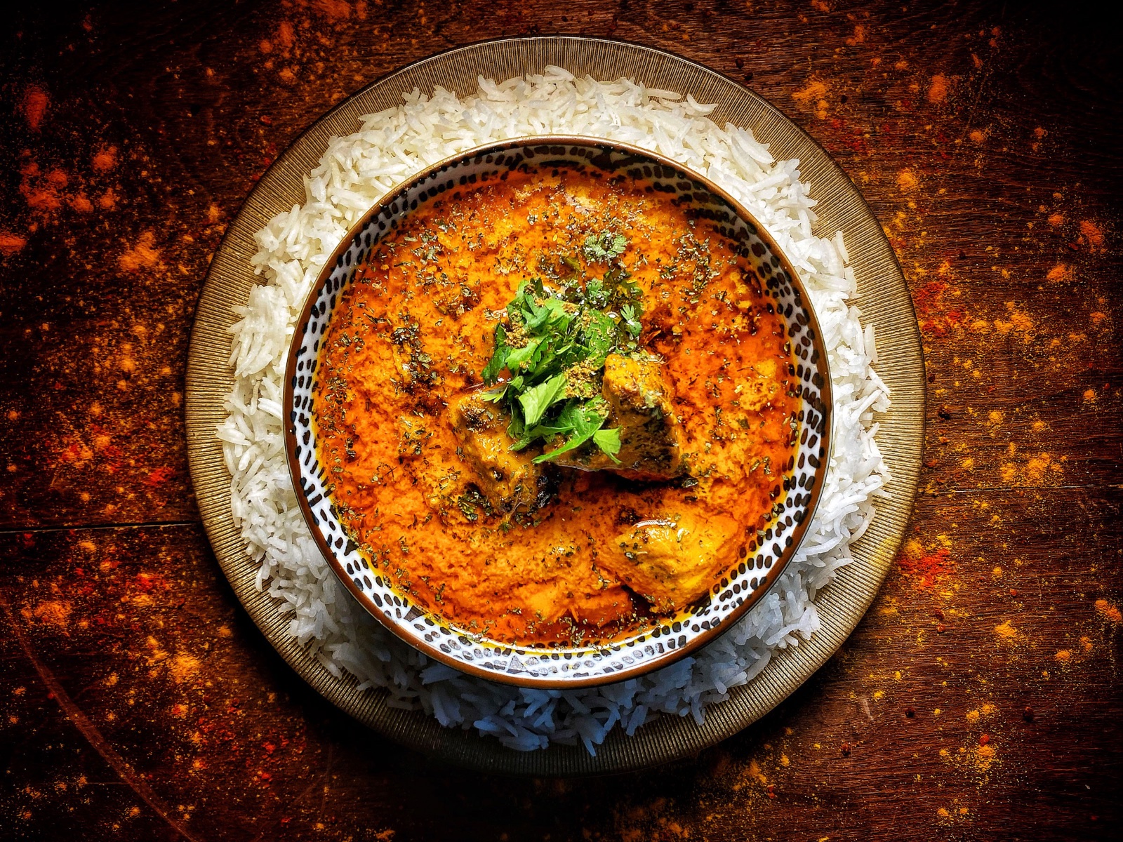 Butter chicken with basmati rice at Ma'am Saab in Charleston