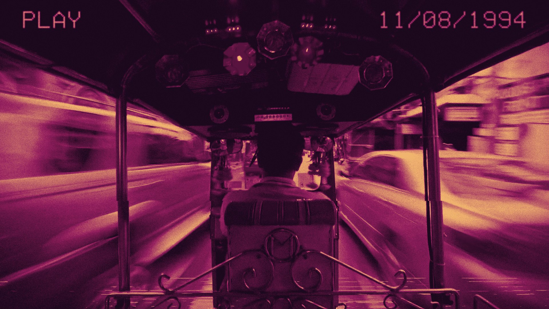 POV rickshaw ride through city traffic