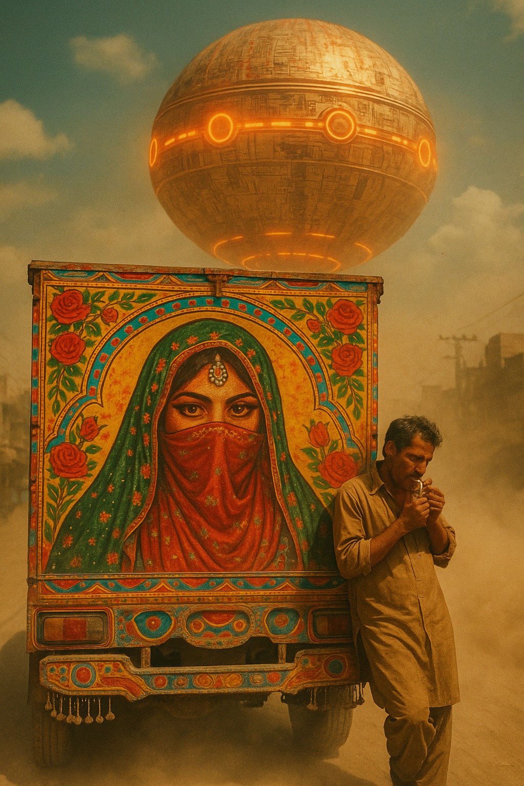 Pakistani truck art, hand-painted panels on a Karachi lorry